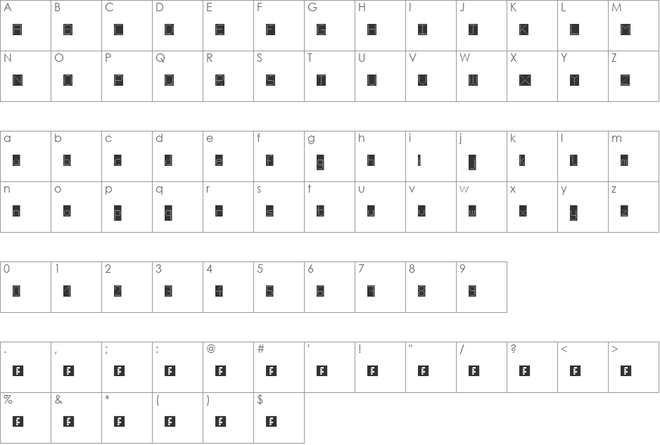 WLM Pixel Party Black Squares font character map preview