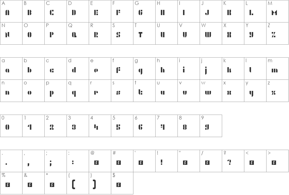 WLM Stencils Swashy font character map preview