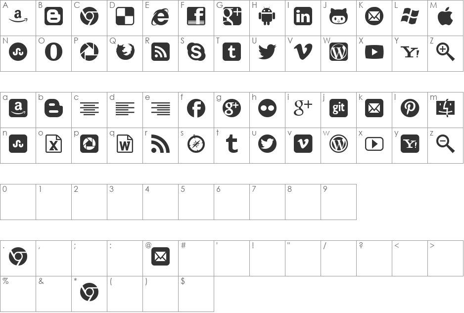 WLM Web Iconized font character map preview