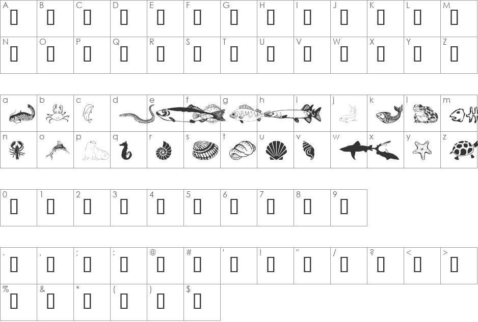 wmaquatic1 font character map preview