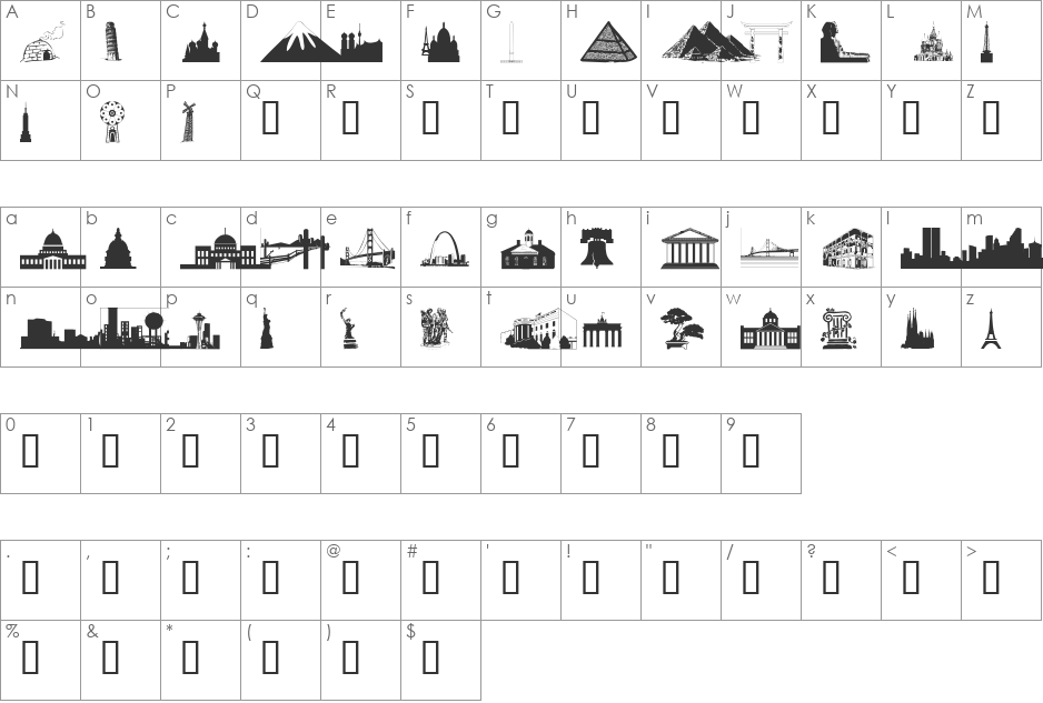 wmarchitect1 font character map preview