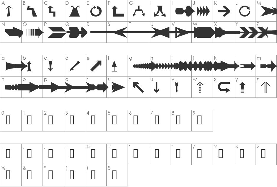 wmarrows1 font character map preview