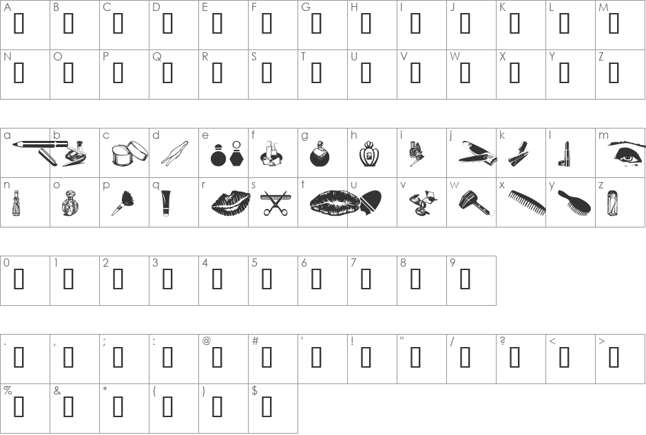 wmbeauty1 font character map preview