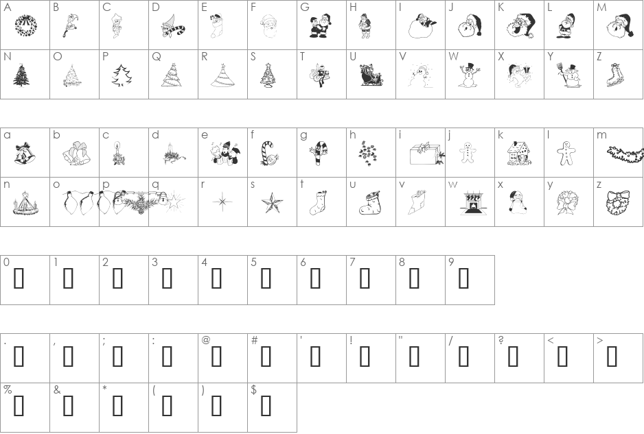 wmchristmas1 font character map preview