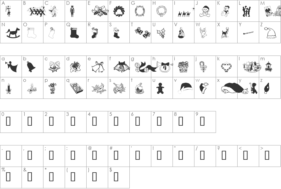 wmchristmas2 font character map preview