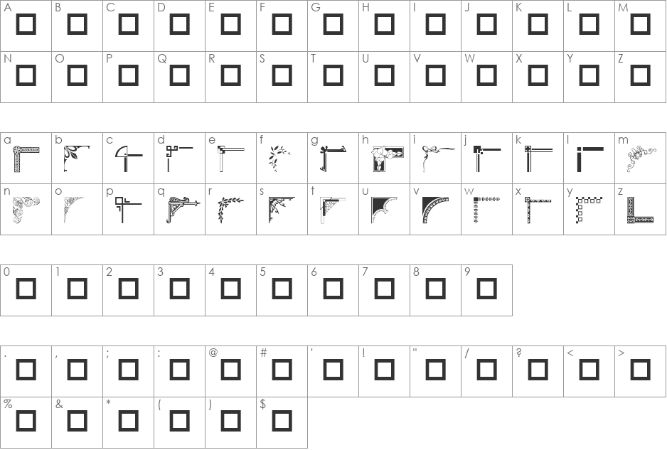 wmcorners1 font character map preview