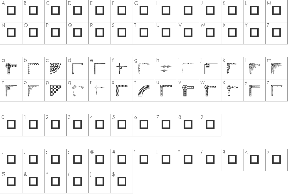 wmcorners2 font character map preview