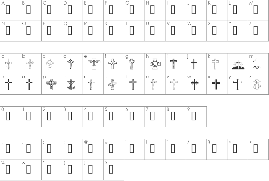 wmcrosses1 font character map preview