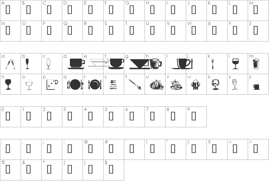 wmdinnerware1 font character map preview