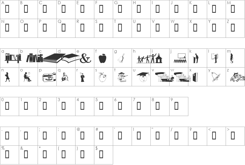 wmeducation1 font character map preview