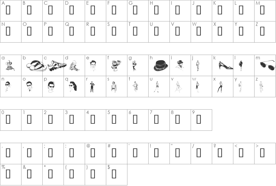 wmfashion font character map preview