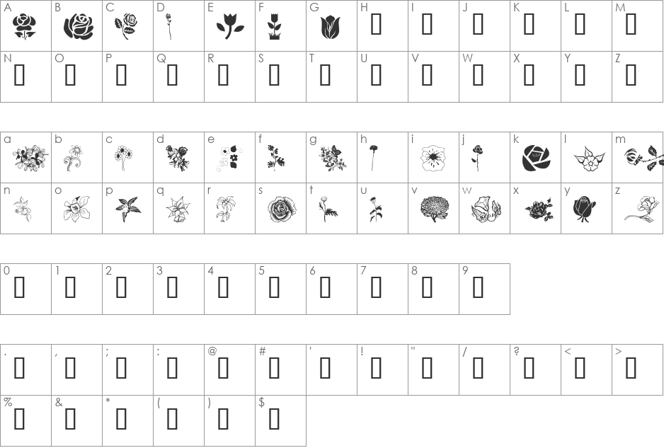 wmflowers1 font character map preview