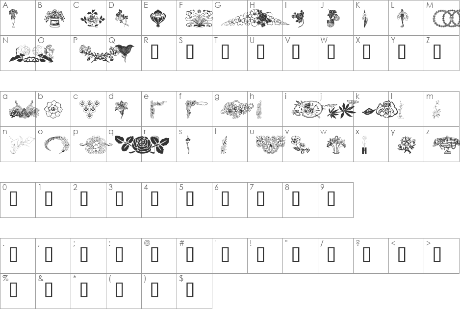 wmflowers2 font character map preview