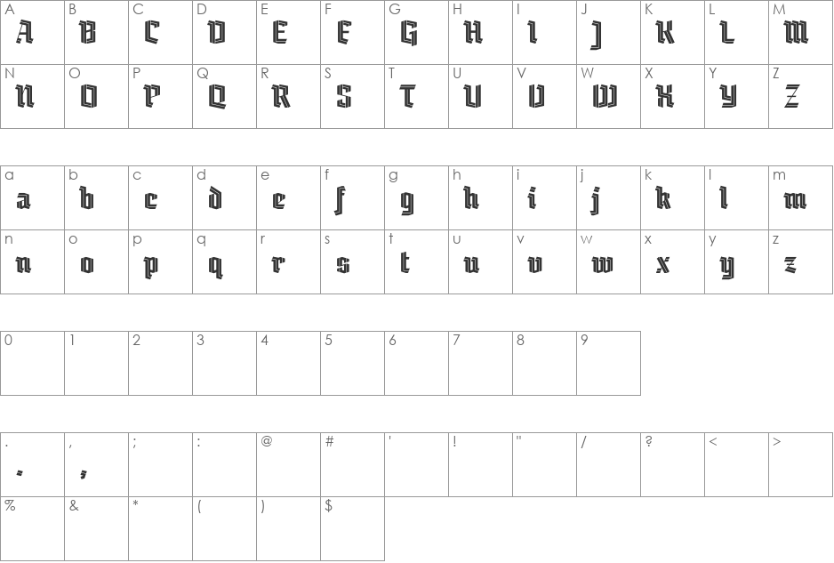 Birdy font character map preview