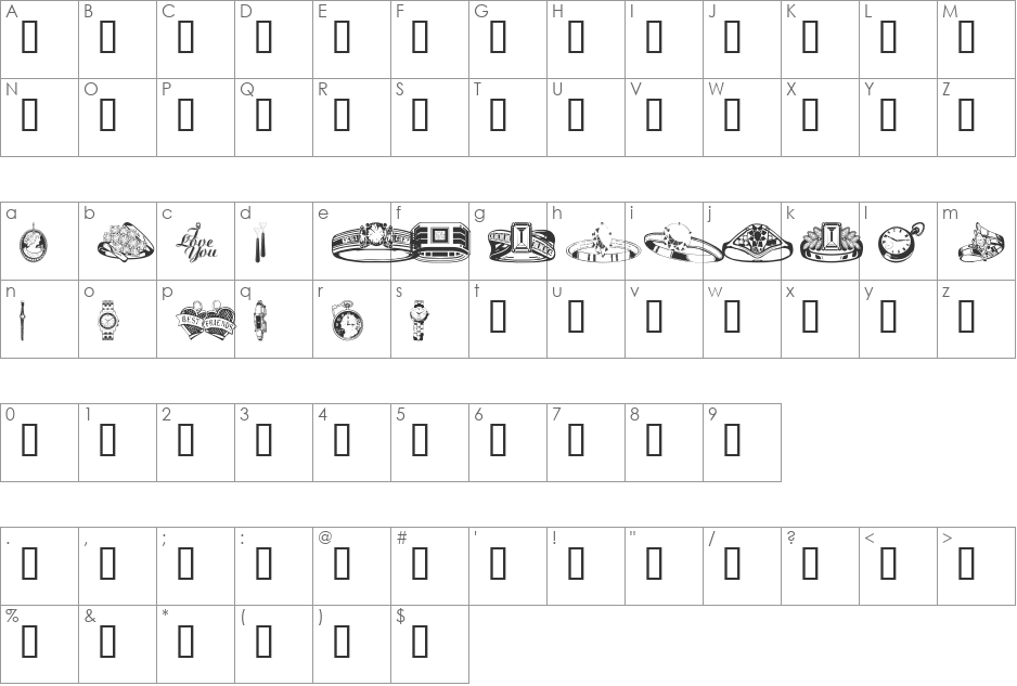 wmjewelry font character map preview