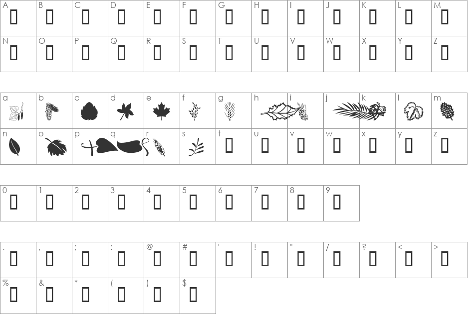 wmleaves1 font character map preview