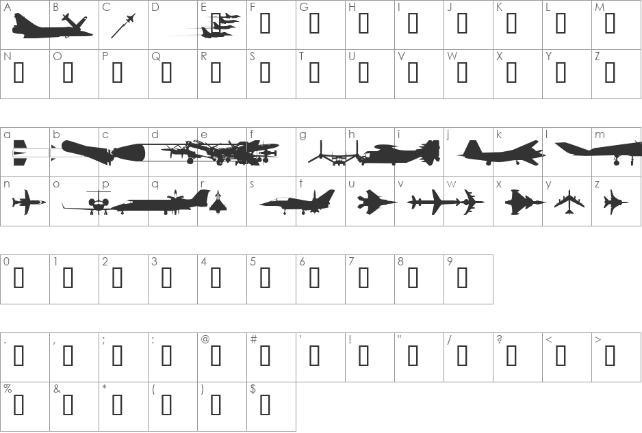 wmmilitary1 font character map preview