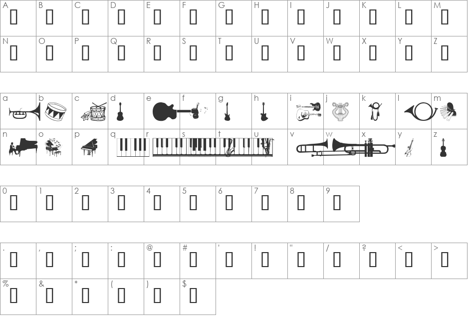 wmmusic2 font character map preview