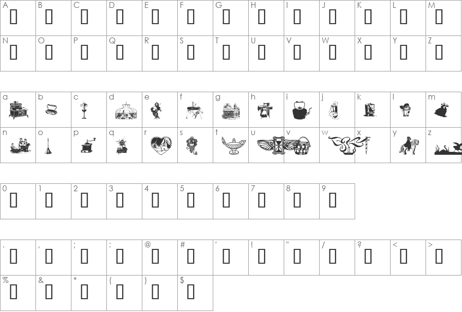wmoddsnends1 font character map preview