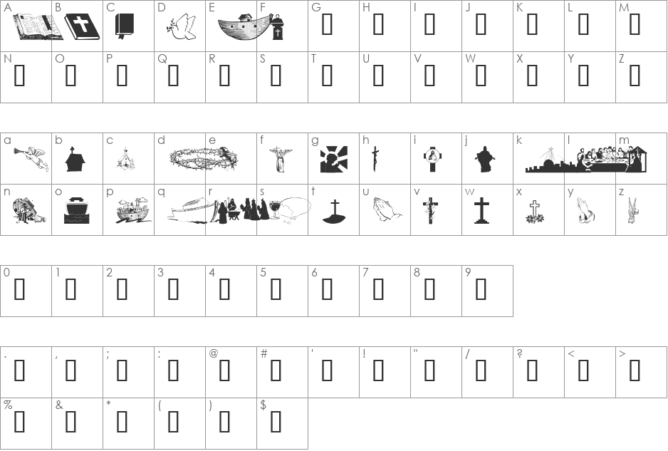 wmreligious1 font character map preview