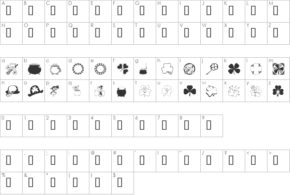 wmstpaddys font character map preview