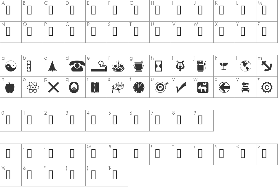 wmsymbols font character map preview