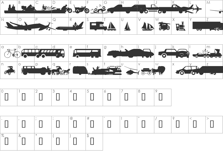 wmtransport1 font character map preview