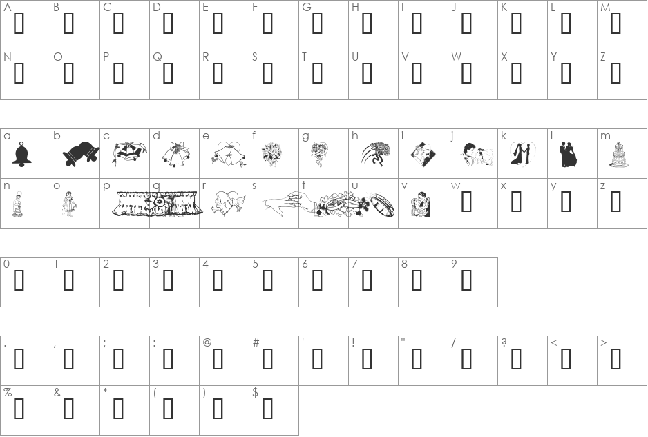 wmwedding font character map preview