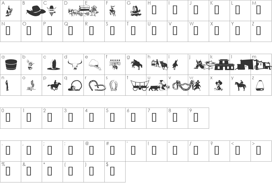 wmwestern1 font character map preview