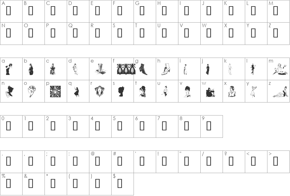 wmwomen1 font character map preview