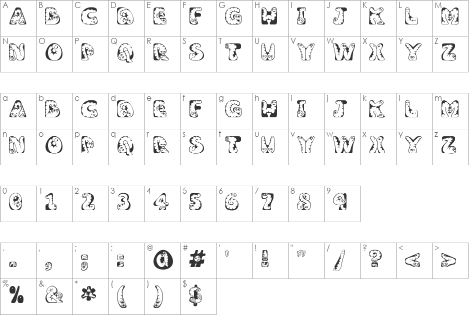 Wobbles font character map preview