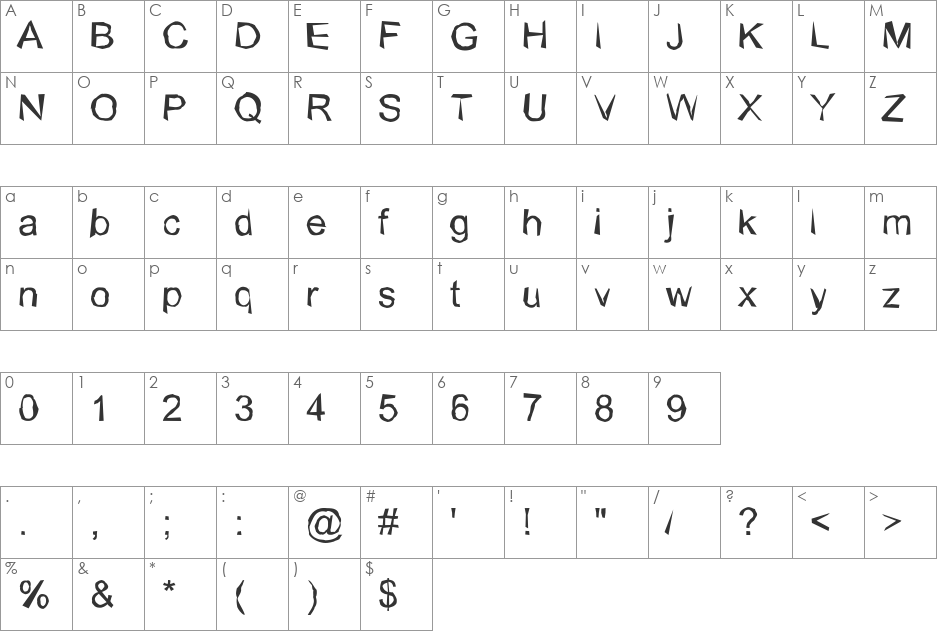 Wobbly font character map preview