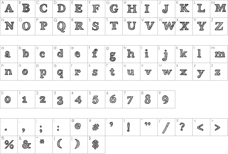 Wobbly Bob font character map preview
