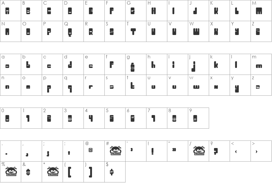Woggle font character map preview