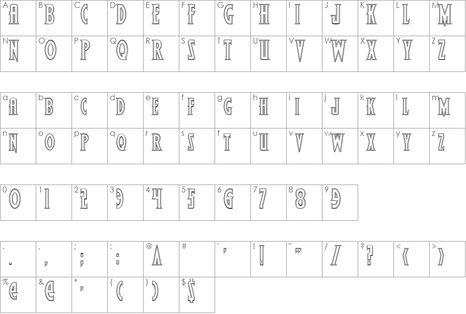 Wolf's Bane Bold Outline font character map preview