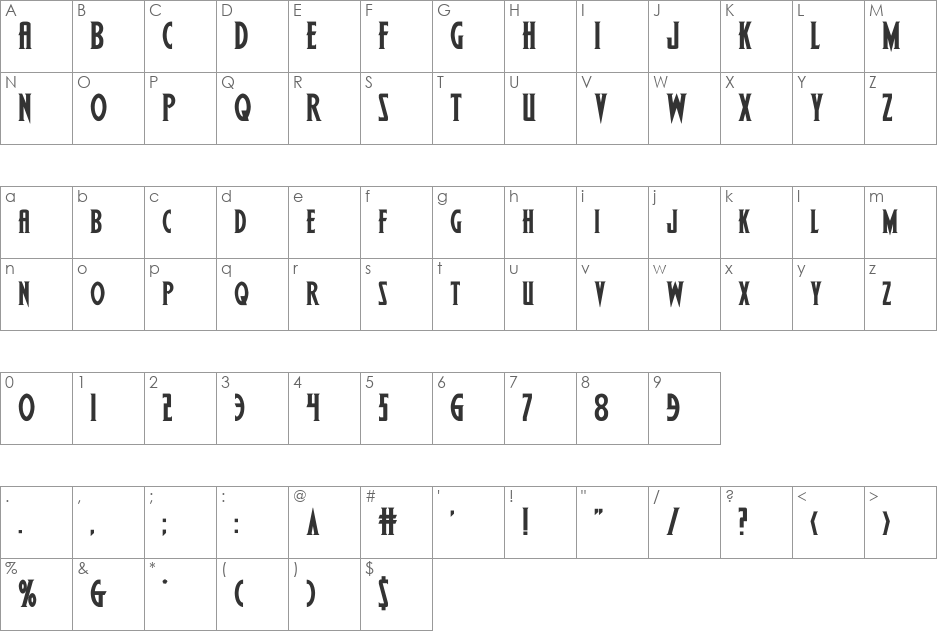 Wolf's Bane II font character map preview