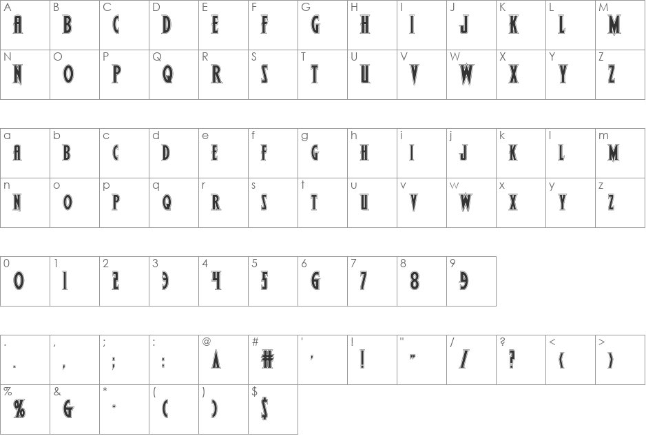 Wolf's Bane II Academy font character map preview