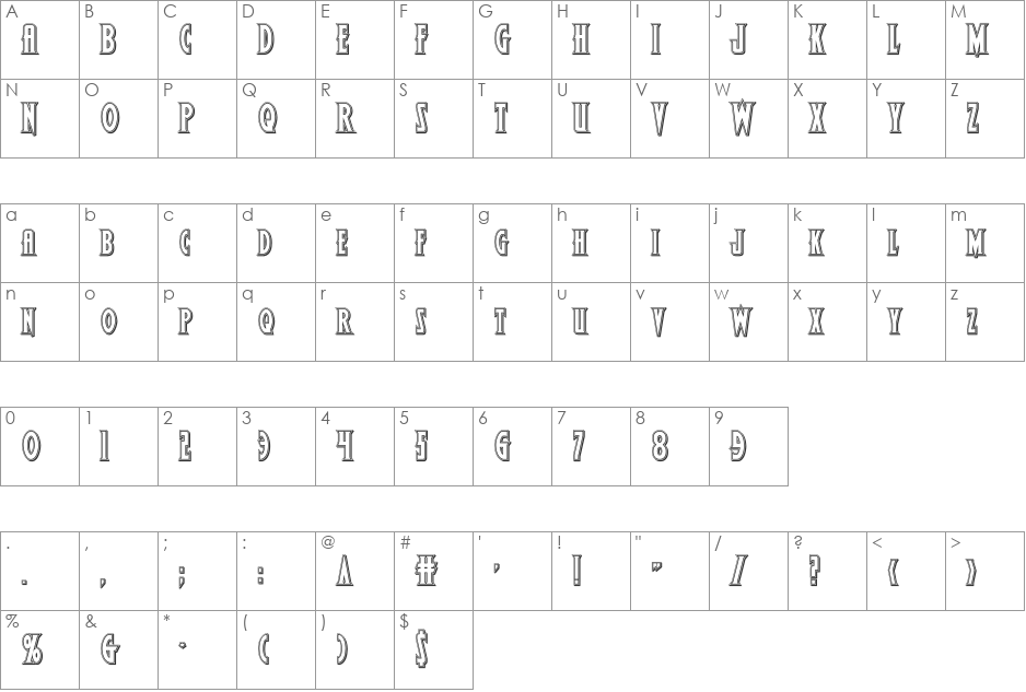 Wolf's Bane II Engraved font character map preview