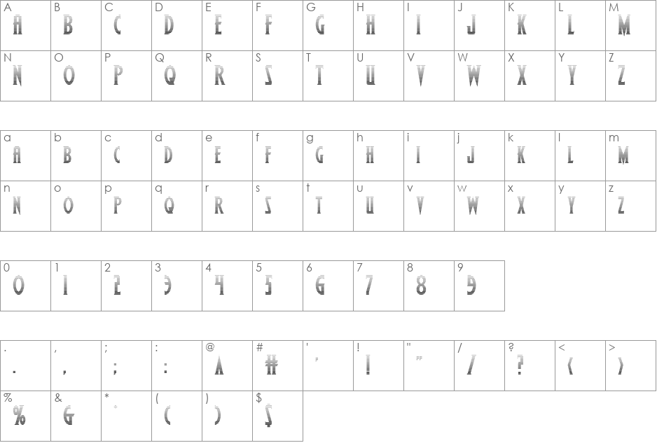 Wolf's Bane II Gradient font character map preview