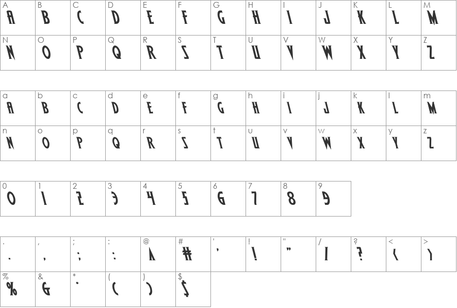 Wolf's Bane II Leftalic font character map preview