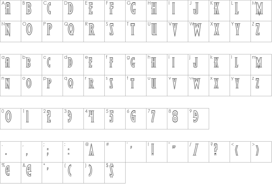 Wolf's Bane Outline font character map preview