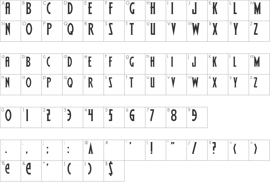 Wolf's Bane Shadow font character map preview