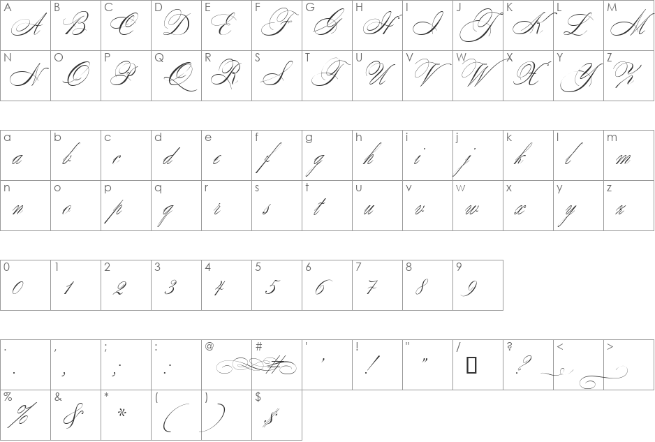 Wolfgang Amadeus Mozart font character map preview