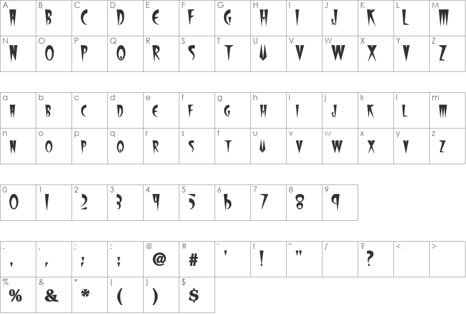 WolfgangCaps font character map preview