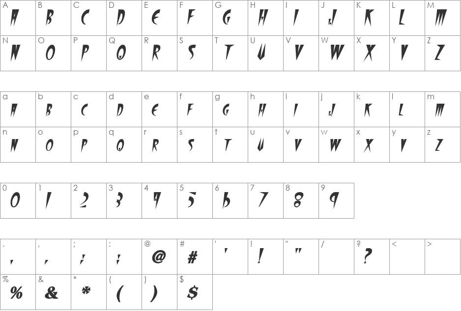 WolfgangCaps font character map preview