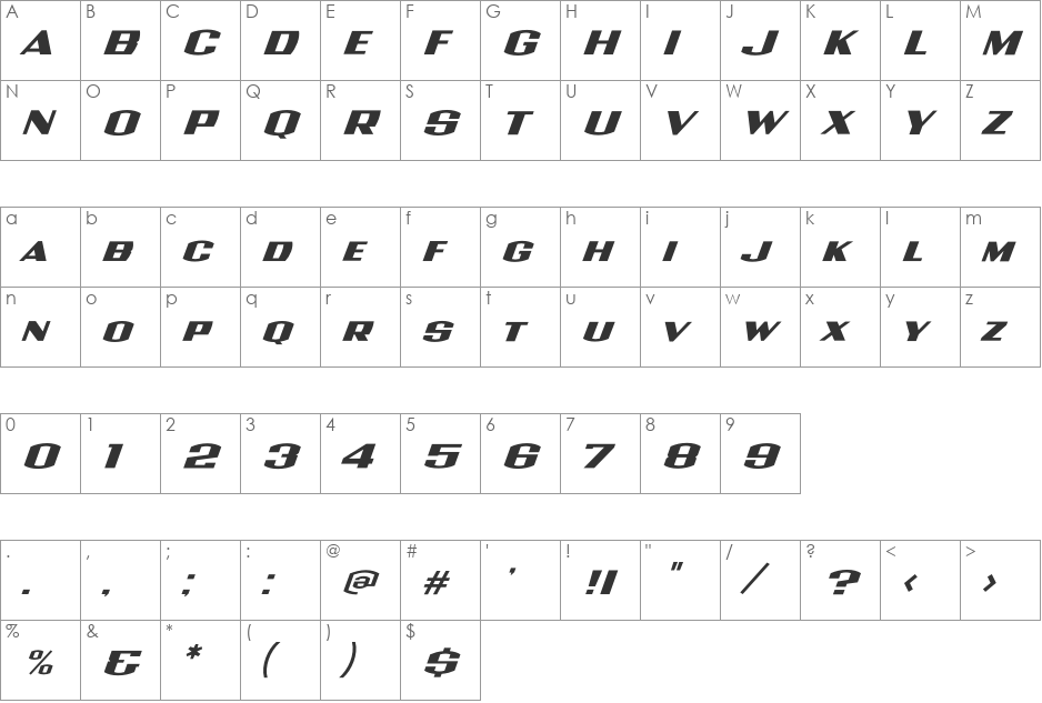 Wolfsburg font character map preview
