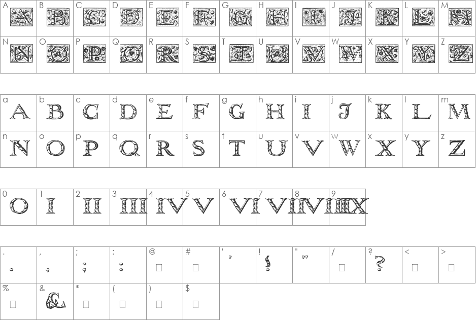 WolnoughCapitals font character map preview