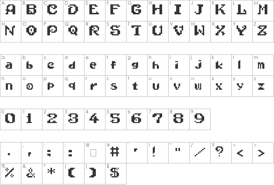 Wonder Boy In Monster World font character map preview