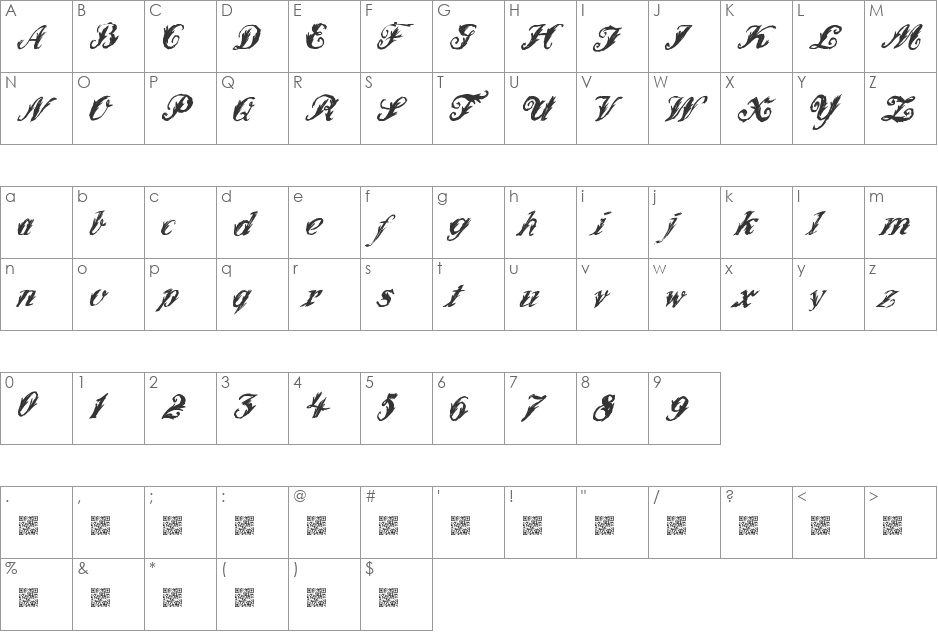 WonderInk font character map preview