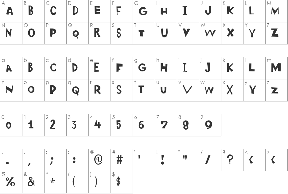 Wonderlism font character map preview